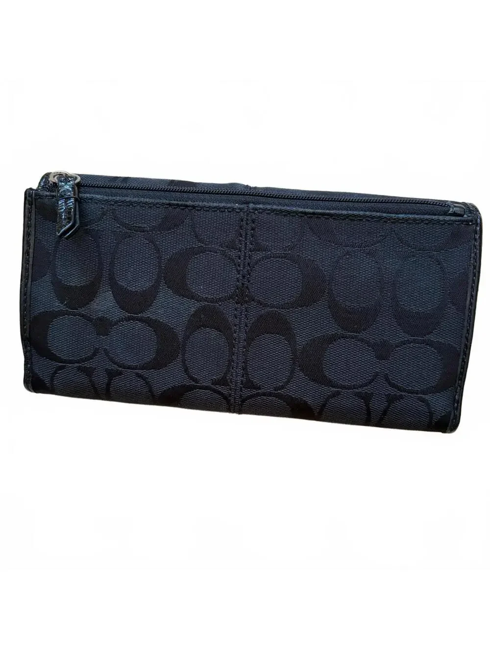 Coach Soho Signature Jacquard Wallet Tri-Fold Canvas Leather Pleated Black